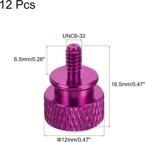 MECCANIXITY 12pcs UNC6-32x6.5mm مخرش الإبهام المسمار حالة الكمبيوتر الخيوط اليد تشديد مسامير سبائك الألومنيوم لحالة الكمبيوتر، الأرجواني in Kuwait