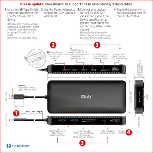 Club 3D CSV-1580 Thunderbolt 4 5-1 Hub with Smart Power Max 60W Charging for Laptop, 8K @30Hz or Dual 4K@60Hz in Saudi Arabia