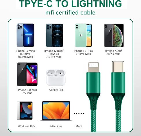 USB A to Lightning Cable 3.3FT 6.6FT, [Apple MFi Certified], Long Lightning Silicone Fast Charging Cable, Suitable for iPhone 14/14 Pro/13/12 Pro Max/12/11/X/XS/8 Plus and More（Silicone Green） in Saudi Arabia