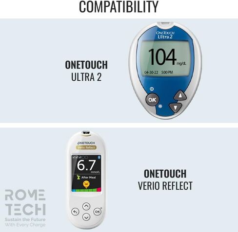 بطاريات Rome Tech لمراقبة نسبة الجلوكوز في الدم CR2032 متوافقة مع ONETOUCH Ultra 2، ONETOUCH Verio Reflect - بطارية CR 2032 لجهاز قياس الجلوكوز - بطارية CR2032 لمراقبة نسبة السكر في الدم (عبوتان) in Kuwait