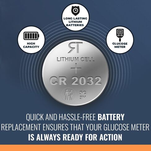 بطاريات Rome Tech لمراقبة نسبة الجلوكوز في الدم CR2032 متوافقة مع ONETOUCH Ultra 2، ONETOUCH Verio Reflect - بطارية CR 2032 لجهاز قياس الجلوكوز - بطارية CR2032 لمراقبة نسبة السكر في الدم (عبوتان) in Kuwait