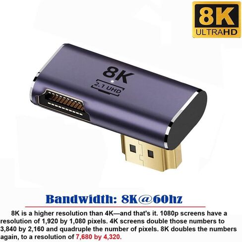 xiwai HDMI 8K ذكر إلى HDMI 2.1 أنثى عمودي 90 درجة بزاوية منخفضة UHD تمديد محول دعم 8K 60hz HDTV in Saudi Arabia