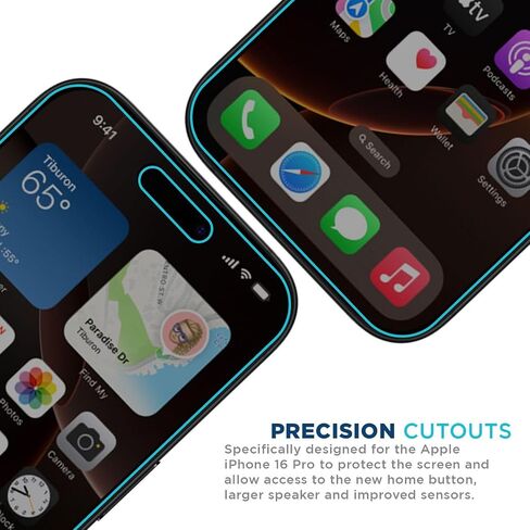 واقي شاشة للخصوصية من Tech Armor لهاتف iPhone 16 Pro مقاس 6.3 بوصة - زجاج مقوى باليستي، مضاد للتجسس، صديق للحافظة، سهل التركيب، خالي من الفقاعات، دعم اللمس، عبوة واحدة in Kuwait