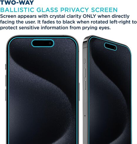 واقي شاشة للخصوصية من Tech Armor لهاتف iPhone 16 Pro مقاس 6.3 بوصة - زجاج مقوى باليستي، مضاد للتجسس، صديق للحافظة، سهل التركيب، خالي من الفقاعات، دعم اللمس، عبوة واحدة in Kuwait