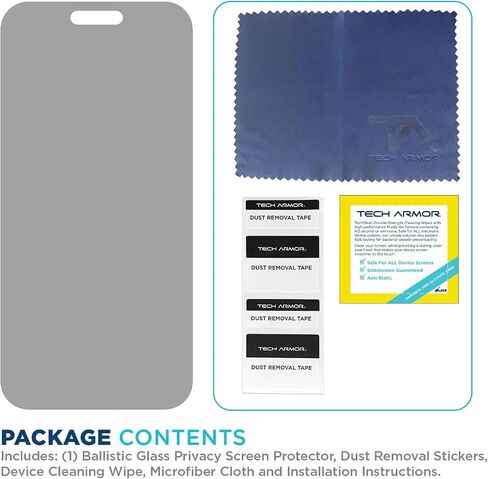 واقي شاشة للخصوصية من Tech Armor لهاتف iPhone 16 Pro مقاس 6.3 بوصة - زجاج مقوى باليستي، مضاد للتجسس، صديق للحافظة، سهل التركيب، خالي من الفقاعات، دعم اللمس، عبوة واحدة in Kuwait