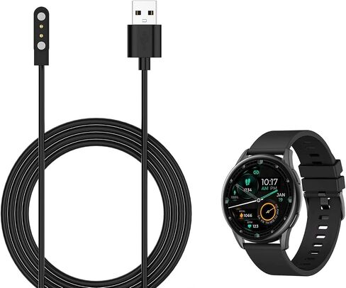 أسود 2 دبوس كابل مغناطيسي قوي USB شحن خط حبل الحبل الأسود لساعة Kieslect K10 K11 Smartwatch شاحن الساعة الذكية كابل شحن شاحن مغناطيسي، ملحقات الساعة الذكية in Saudi Arabia
