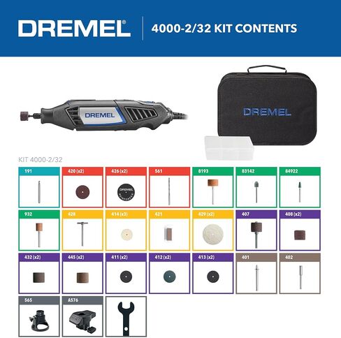 مجموعة الأدوات الدوارة ذات السرعة المتغيرة 4000-1/25 من Dremel - النقش والصقل والصنفرة - مثالية للقطع والصنفرة التفصيلية والنقش ونحت الخشب والتلميع - ملحق واحد و25 ملحقًا in Saudi Arabia