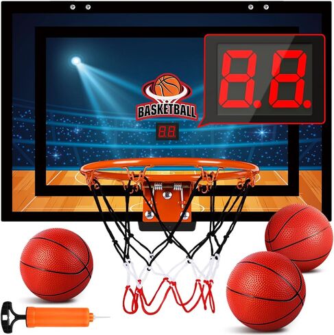 AOKESI Basketball Hoop Indoor for Kids, Mini Basketball Hoop with Light, Batteries & Electronic Scoreboard Over The Door Basketball Toys Christmas Birthday Gift for 3-12 Year Old Boys Girls Adults in Saudi Arabia