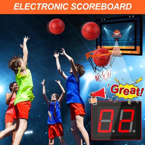 AOKESI Basketball Hoop Indoor for Kids, Mini Basketball Hoop with Light, Batteries & Electronic Scoreboard Over The Door Basketball Toys Christmas Birthday Gift for 3-12 Year Old Boys Girls Adults in Saudi Arabia