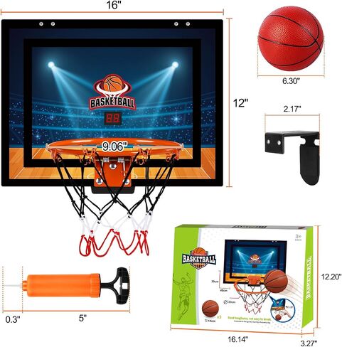 AOKESI Basketball Hoop Indoor for Kids, Mini Basketball Hoop with Light, Batteries & Electronic Scoreboard Over The Door Basketball Toys Christmas Birthday Gift for 3-12 Year Old Boys Girls Adults in Saudi Arabia