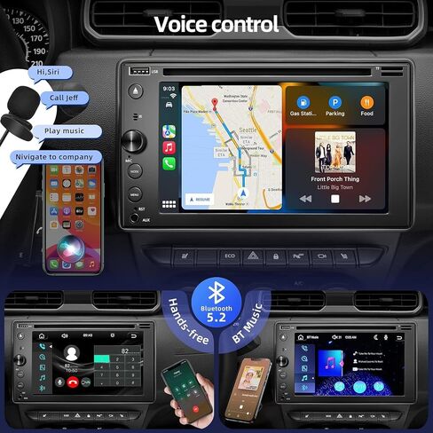 ستيريو سيارة مزدوج الدين مع مشغل أقراص CD/DVD، ستيريو سيارة بشاشة تعمل باللمس 7 بوصة مع Apple CarPlay وAndroid Auto، Bluetooth5.2، كاميرا احتياطية، وصلة مرآة، مضخم صوت، SWC، مضخم صوت، مستقبل راديو السيارة AM/FM in Saudi Arabia