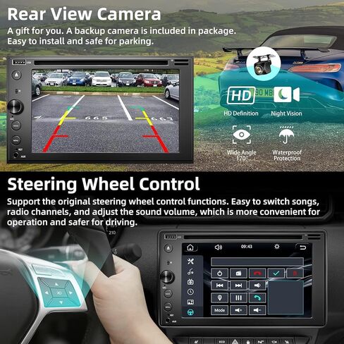 ستيريو سيارة مزدوج الدين مع مشغل أقراص CD/DVD، ستيريو سيارة بشاشة تعمل باللمس 7 بوصة مع Apple CarPlay وAndroid Auto، Bluetooth5.2، كاميرا احتياطية، وصلة مرآة، مضخم صوت، SWC، مضخم صوت، مستقبل راديو السيارة AM/FM in Saudi Arabia