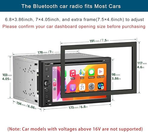 ستيريو سيارة مزدوج الدين مع مشغل أقراص CD/DVD، ستيريو سيارة بشاشة تعمل باللمس 7 بوصة مع Apple CarPlay وAndroid Auto، Bluetooth5.2، كاميرا احتياطية، وصلة مرآة، مضخم صوت، SWC، مضخم صوت، مستقبل راديو السيارة AM/FM in Saudi Arabia