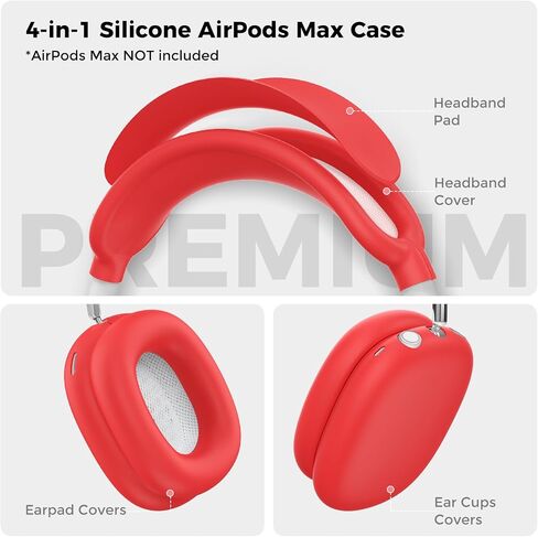 AHASTYLE Silicone Case Cover for AirPods Max Headphones [4 in 1] Anti-Scratch Ear Pad Cover/Ear Cups Cover/Headband Pad/Headband Cover for Airpods Max Accessories Soft Case for Apple AirPods Max(Pink) in Saudi Arabia