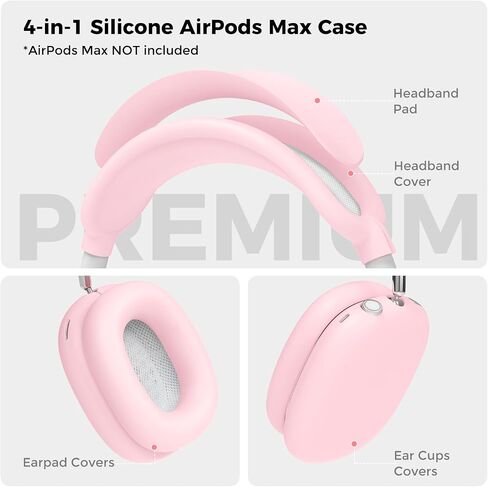 AHASTYLE Silicone Case Cover for AirPods Max Headphones [4 in 1] Anti-Scratch Ear Pad Cover/Ear Cups Cover/Headband Pad/Headband Cover for Airpods Max Accessories Soft Case for Apple AirPods Max(Pink) in Saudi Arabia