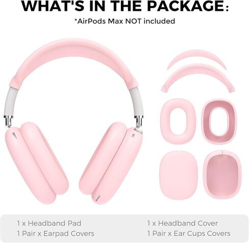 AHASTYLE Silicone Case Cover for AirPods Max Headphones [4 in 1] Anti-Scratch Ear Pad Cover/Ear Cups Cover/Headband Pad/Headband Cover for Airpods Max Accessories Soft Case for Apple AirPods Max(Pink) in Saudi Arabia