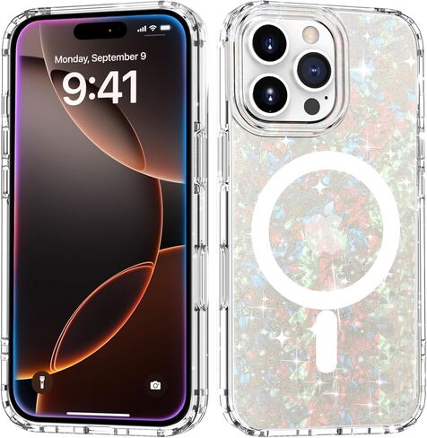 Tksafy for iPhone 16 Pro Max Case, Compatible with MagSafe, Cute Glitter Pearl Design for Women and Girls, Hard PC Protective Bumper Phone Case for iPhone 16 ProMax 6.9-inch 2024, Cloud in Saudi Arabia