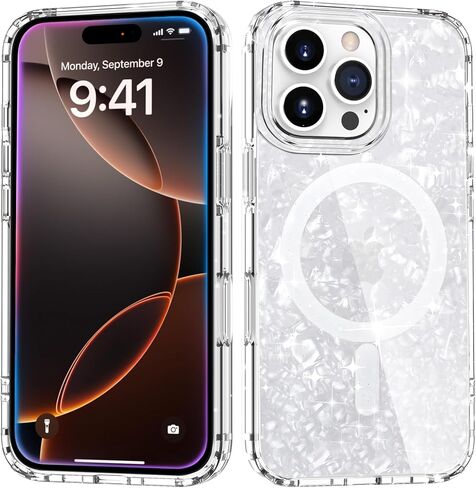 Tksafy for iPhone 16 Pro Max Case, Compatible with MagSafe, Cute Glitter Pearl Design for Women and Girls, Hard PC Protective Bumper Phone Case for iPhone 16 ProMax 6.9-inch 2024, Cloud in Saudi Arabia
