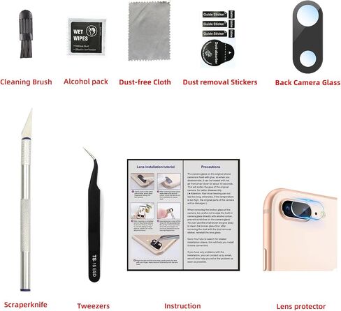 استبدال زجاج الكاميرا الخلفية من wahci متوافق مع iPhone 7 Plus وiPhone 8 Plus، مع واقي العدسة، أداة إصلاح، لا يتطلب غراء، رابطة قوية، تركيب سهل وسريع in Saudi Arabia