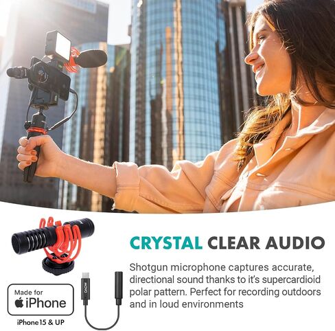 Movo iVlog1-IP Vlogging Kit for iPhone 15 and up with Fullsize Tripod - USB-C Compatible Vlog Kit - Accessories: Shotgun Mic, Tripods, LED Light, Wide-Angle Lens for YouTube Starter Kit in Saudi Arabia