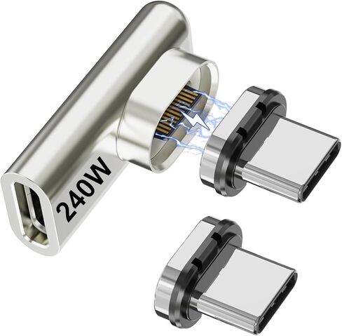 محول مغناطيسي USB C بقدرة 240 وات، حزمة واحدة من المحولات المغناطيسية 90 درجة مع موصلين، شحن سريع 24 سنًا بسرعة 40 جيجابت في الثانية 8K 60 هرتز لجهاز Thunderbolt 3/4، وMacBook Pro/Air/، والكمبيوتر المحمول، وiPhone 15Pro/Max in Kuwait
