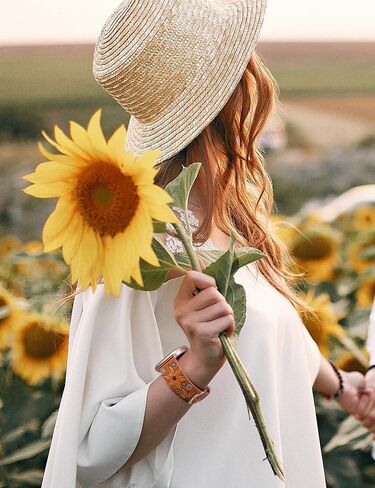 Minyee Leather Band Compatible with Fitbit Versa 4/Versa 3/Fitbit Sense 2/Sense Band Women, Boho Western Embossed Sunflower Floral Designer Cute Fancy Slim Thin Leather Strap for Versa 4 Smartwatch in Kuwait
