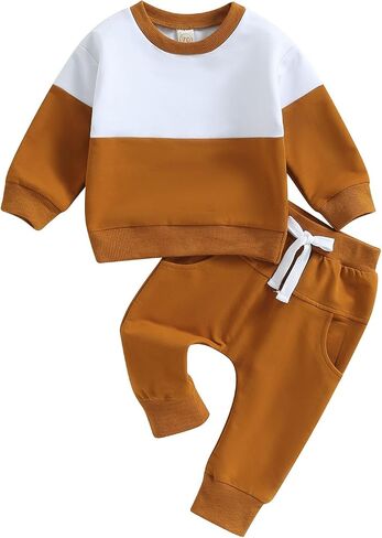 DBZoo Toddler Baby Boy Clothes Fall Winter Long Sleeve Sweatshirt Pants 2pc Color Block Cute Baby Boy Outfits Sweatsuit in Saudi Arabia