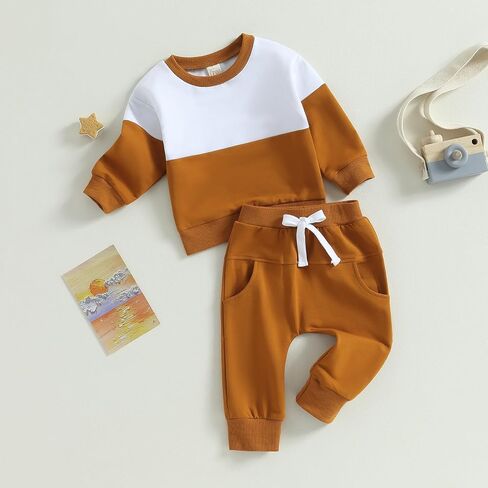 DBZoo Toddler Baby Boy Clothes Fall Winter Long Sleeve Sweatshirt Pants 2pc Color Block Cute Baby Boy Outfits Sweatsuit in Saudi Arabia