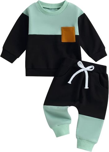 DBZoo Toddler Baby Boy Clothes Fall Winter Long Sleeve Sweatshirt Pants 2pc Color Block Cute Baby Boy Outfits Sweatsuit in Saudi Arabia