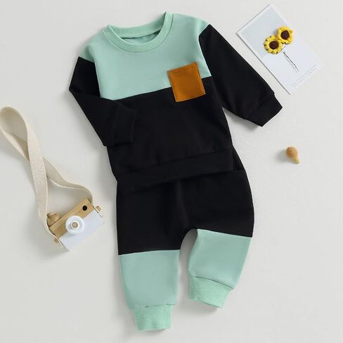 DBZoo Toddler Baby Boy Clothes Fall Winter Long Sleeve Sweatshirt Pants 2pc Color Block Cute Baby Boy Outfits Sweatsuit in Saudi Arabia