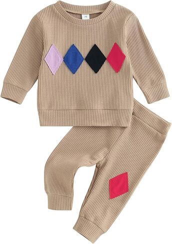 DBZoo Toddler Baby Boy Clothes Fall Winter Long Sleeve Sweatshirt Pants 2pc Color Block Cute Baby Boy Outfits Sweatsuit in Saudi Arabia