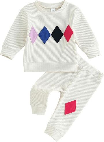 DBZoo Toddler Baby Boy Clothes Fall Winter Long Sleeve Sweatshirt Pants 2pc Color Block Cute Baby Boy Outfits Sweatsuit in Saudi Arabia