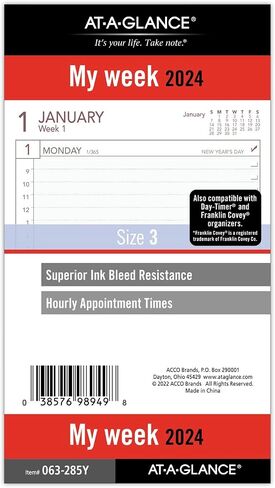 AT-A-GLANCE 2025 Planner Refill, Weekly, 3-3/4" x 6-3/4", Portable Size, Loose-Leaf (063-285Y) in Saudi Arabia