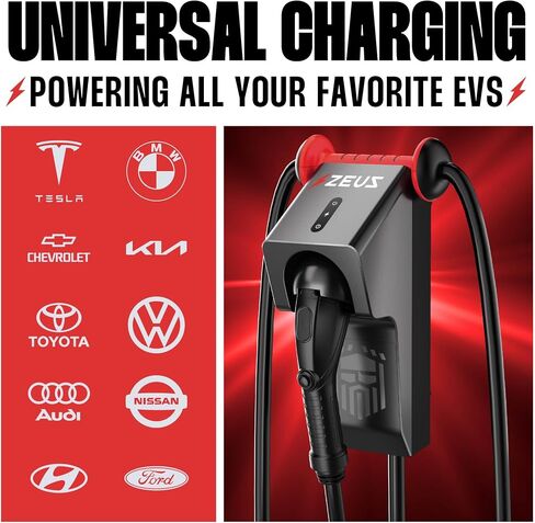 شاحن Zeus Level 2 EV - معدات شحن المركبات الكهربائية المتوافقة مع جميع موديلات EV - شاحن سريع J1772 EVSE المستوى 2 48 أمبير - شاحن منزلي سلكي 240 فولت EV - مقاوم للماء والغبار IP65 in Saudi Arabia