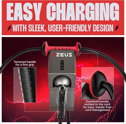 شاحن Zeus Level 2 EV - معدات شحن المركبات الكهربائية المتوافقة مع جميع موديلات EV - شاحن سريع J1772 EVSE المستوى 2 48 أمبير - شاحن منزلي سلكي 240 فولت EV - مقاوم للماء والغبار IP65 in Saudi Arabia