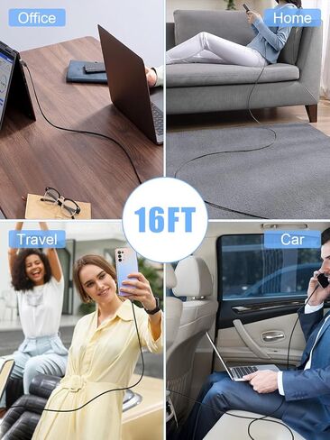 سلك شاحن iPhone طويل جدًا 16 قدمًا، كابل شاحن iPhone طويل جدًا 5M/16 قدم، سلك شحن سريع 2.4A كابل لايتنينج مضفر من النايلون لهاتف Apple iPhone 14/13/11/8/7//6/وسادة - أسود in Kuwait