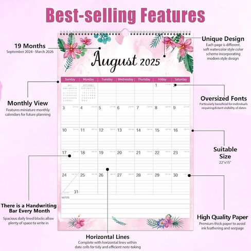 GuassLee Large Wall Calendar 2024-2025, 22"x15" Vertical Wall Calendar 2024, Jun. 2024 to Dec. 2025, 19-Month Paper Hanging Planner Wall with Julian Date for Office Home Planning & Organizing in Saudi Arabia
