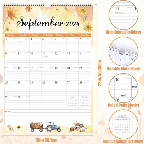 GuassLee Large Wall Calendar 2024-2025, 22"x15" Vertical Wall Calendar 2024, Jun. 2024 to Dec. 2025, 19-Month Paper Hanging Planner Wall with Julian Date for Office Home Planning & Organizing in Saudi Arabia