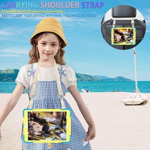 for iPad 9th/ 8th/ 7th Generation Case 10.2'',with Tempered Glass Screen Protector, Rugged Protective Case with Folding Stand/Pencil Holder/Shoulder Strap for iPad 10.2 9/8/7 Case (Blue+Yellow) in Kuwait