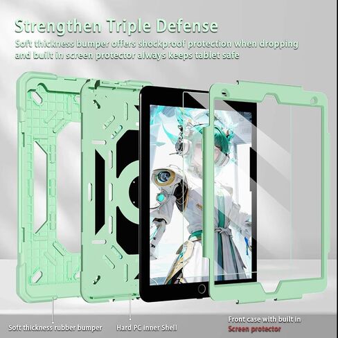 for iPad 9th/ 8th/ 7th Generation Case 10.2'',with Tempered Glass Screen Protector, Rugged Protective Case with Folding Stand/Pencil Holder/Shoulder Strap for iPad 10.2 9/8/7 Case (Blue+Yellow) in Kuwait