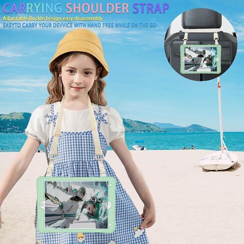 for iPad 9th/ 8th/ 7th Generation Case 10.2'',with Tempered Glass Screen Protector, Rugged Protective Case with Folding Stand/Pencil Holder/Shoulder Strap for iPad 10.2 9/8/7 Case (Blue+Yellow) in Kuwait