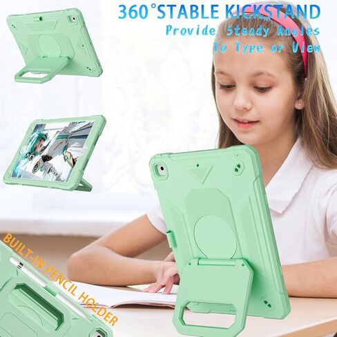 for iPad 9th/ 8th/ 7th Generation Case 10.2'',with Tempered Glass Screen Protector, Rugged Protective Case with Folding Stand/Pencil Holder/Shoulder Strap for iPad 10.2 9/8/7 Case (Blue+Yellow) in Kuwait