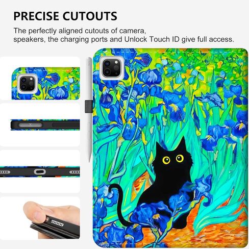 iPad Air 13 Inch Case M2 2024, iPad Pro 12.9 Case 6th/5th/4th/3rd Gen with Pencil Holder Shockproof Case for iPad Air 13 Case Adjustable Stand Magnetic Closure/Card Slots/Auto Wake Sleep,Irises Cat in Saudi Arabia