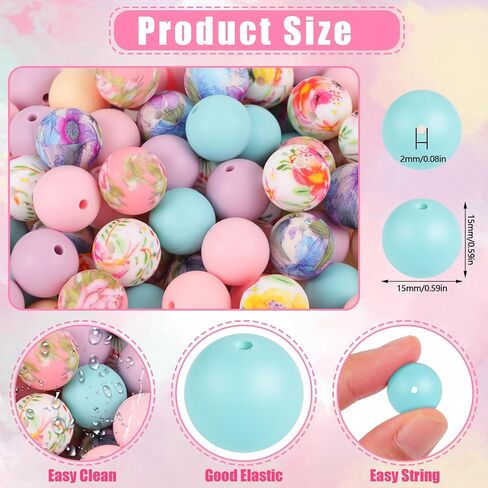 80 Pcs 15mm Silicone Beads, 8 Colors Pink Silicone Beads for Keychain Making Bulk Silicone Beads 15mm for Bracelet Necklace Pen in Kuwait