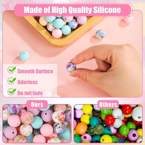 80 Pcs 15mm Silicone Beads, 8 Colors Pink Silicone Beads for Keychain Making Bulk Silicone Beads 15mm for Bracelet Necklace Pen in Kuwait