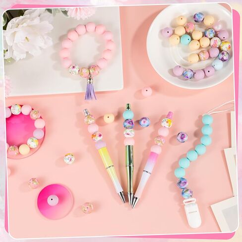 80 Pcs 15mm Silicone Beads, 8 Colors Pink Silicone Beads for Keychain Making Bulk Silicone Beads 15mm for Bracelet Necklace Pen in Kuwait
