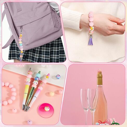 80 Pcs 15mm Silicone Beads, 8 Colors Pink Silicone Beads for Keychain Making Bulk Silicone Beads 15mm for Bracelet Necklace Pen in Kuwait
