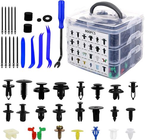 835 PCS Car Push Retainer Clips and Plastic Fasteners Kit - 24 Sizes Nylon Bumper Fender Clips Plastic Rivets with Fasteners Removal Tool for Toyota GM Ford Honda Acura Chrysler in Kuwait