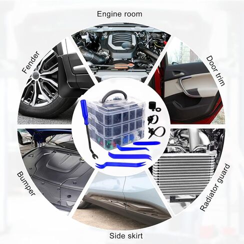 835 PCS Car Push Retainer Clips and Plastic Fasteners Kit - 24 Sizes Nylon Bumper Fender Clips Plastic Rivets with Fasteners Removal Tool for Toyota GM Ford Honda Acura Chrysler in Kuwait