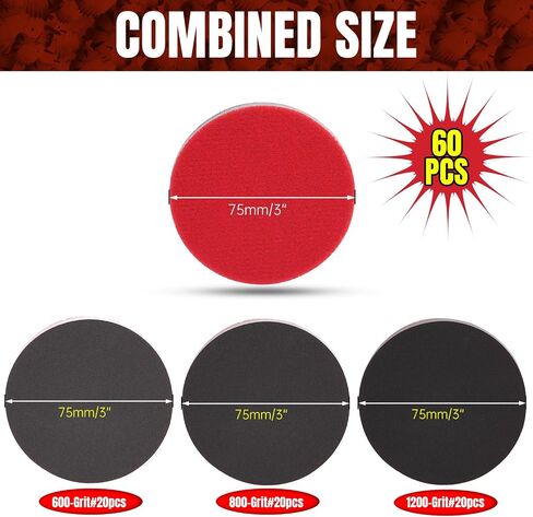 60 Pcs Sanding Disc Set,3 Inch Round Sponge Sandpaper Include 1200,2000,3000 Grits 20 Pieces Each for Polishing and Polishing of Woodworking Furniture, Metal Jade, etc in Saudi Arabia
